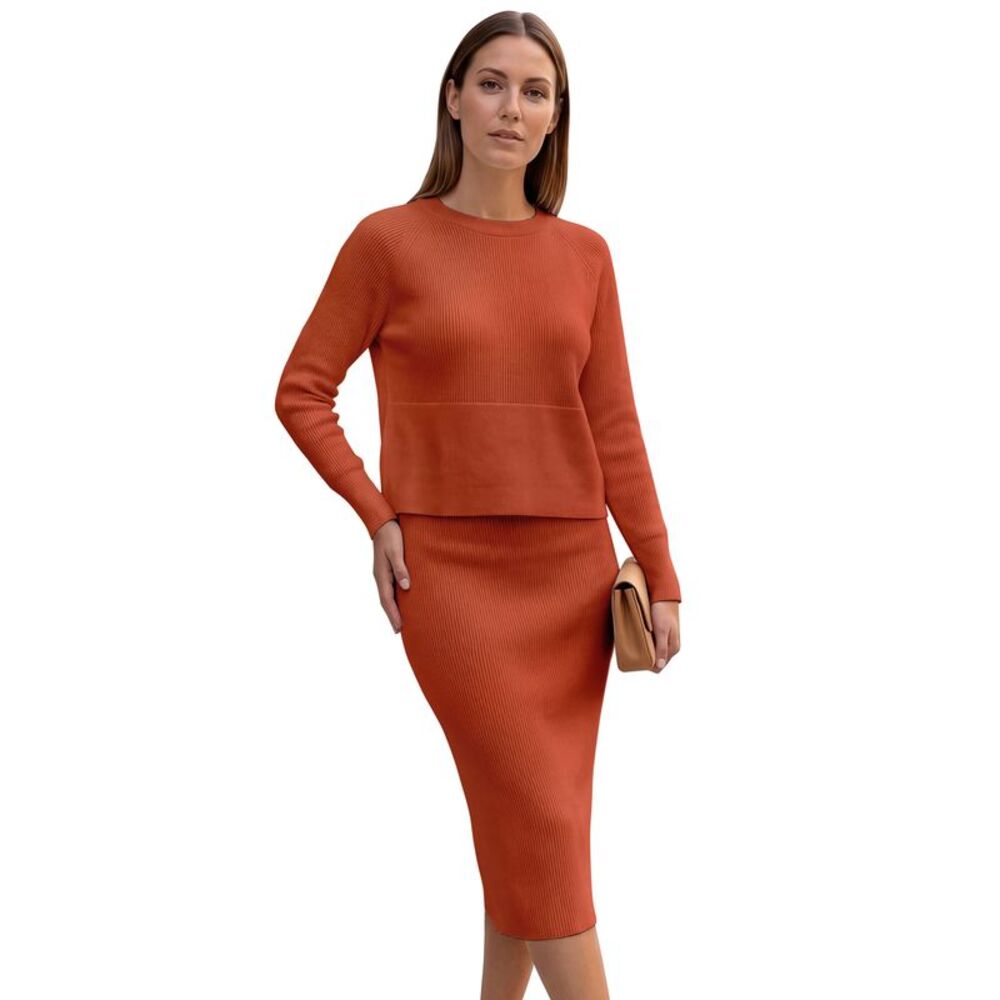 Womens 2 Piece Ribbed Knit Crop Top and Maxi Skirt Set Red